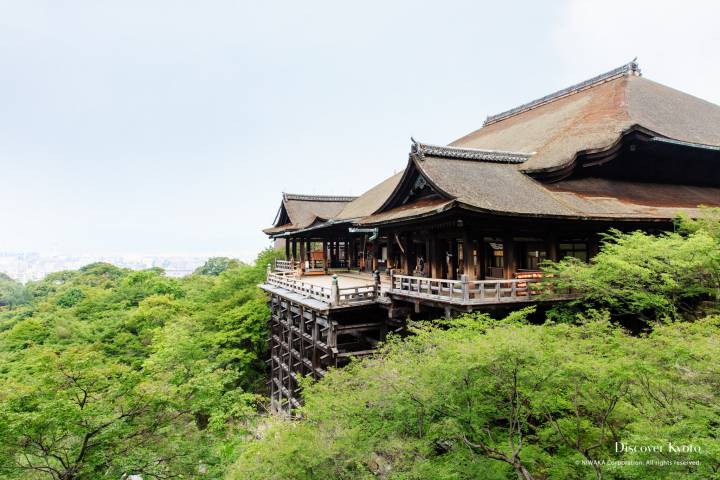 Panoramic view from Kiyomizu-dera Temple's wooden stage in Kyoto