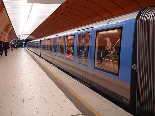 A U-Bahn train in Munich's subway system