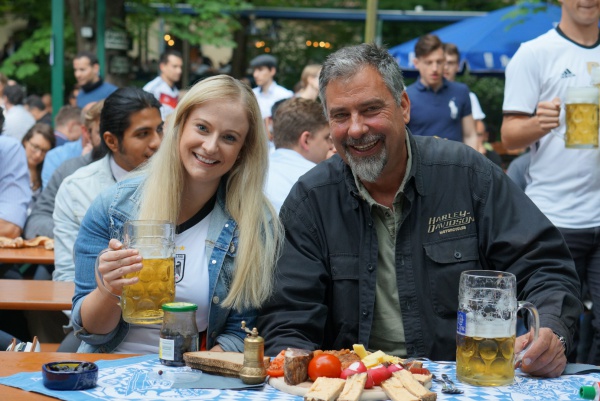 People enjoying beer and food at Augustiner-Keller beer garden