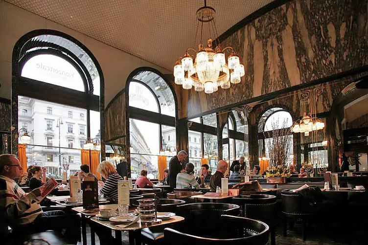 Elegant interior of a traditional Viennese coffee house