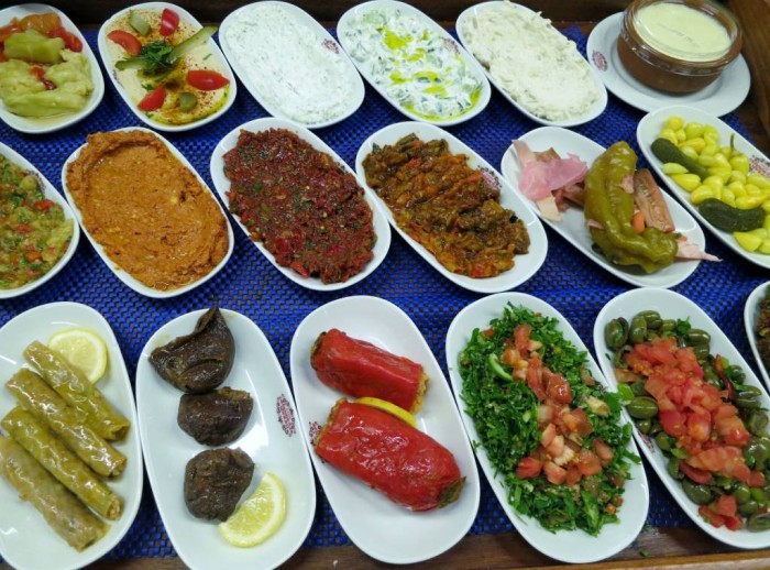 A selection of Turkish meze dishes served on a Bosphorus cruise