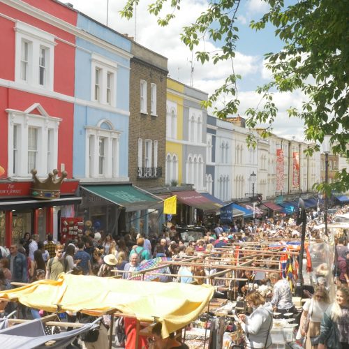 Colorful stalls at Portobello Road Market in London