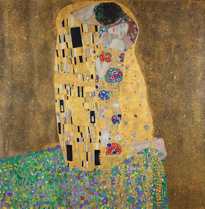 Gustav Klimt's iconic painting 'The Kiss' displayed in the Upper Belvedere Palace in Vienna