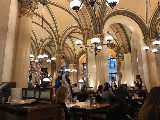 The opulent interior of Cafe Central in Vienna