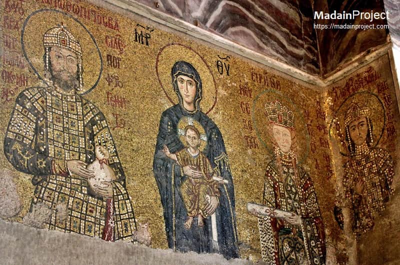 Intricate Byzantine mosaics inside the Hagia Sophia