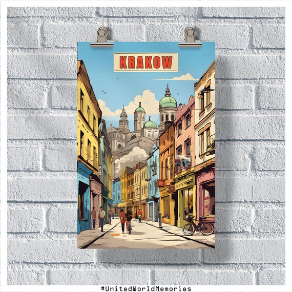 A vibrant street scene in Krakow's Kazimierz district, highlighting its bohemian atmosphere.