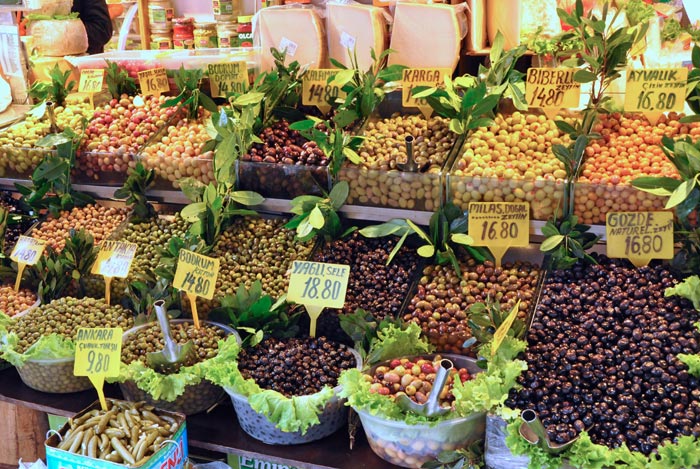 A bustling food stall at the Kadıköy Market