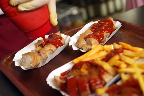 A delicious Currywurst, a popular Berlin street food