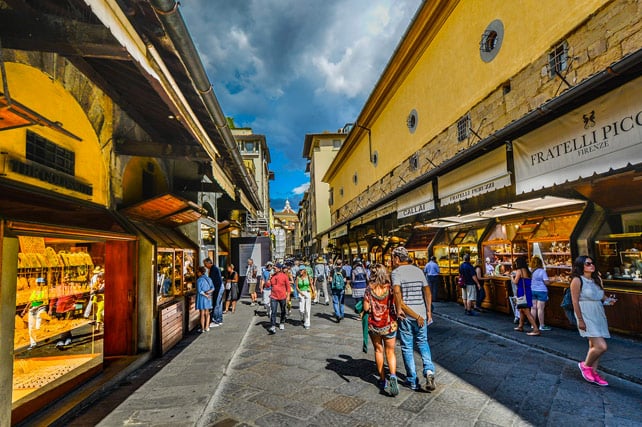 Shops lining the Ponte Vecchio bridge in Florence