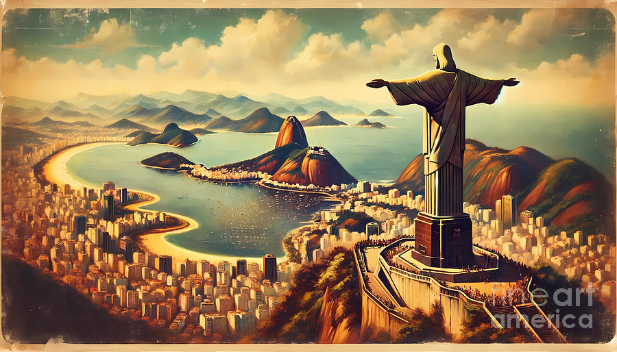Breathtaking panoramic vista of Rio de Janeiro city and Guanabara Bay from Christ the Redeemer