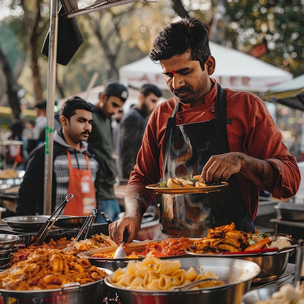 A colorful street food stall in Delhi serving local delicacies.