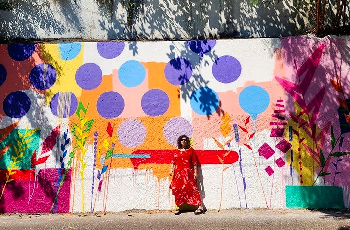 Vibrant and colorful street art adorning a wall in Rio de Janeiro